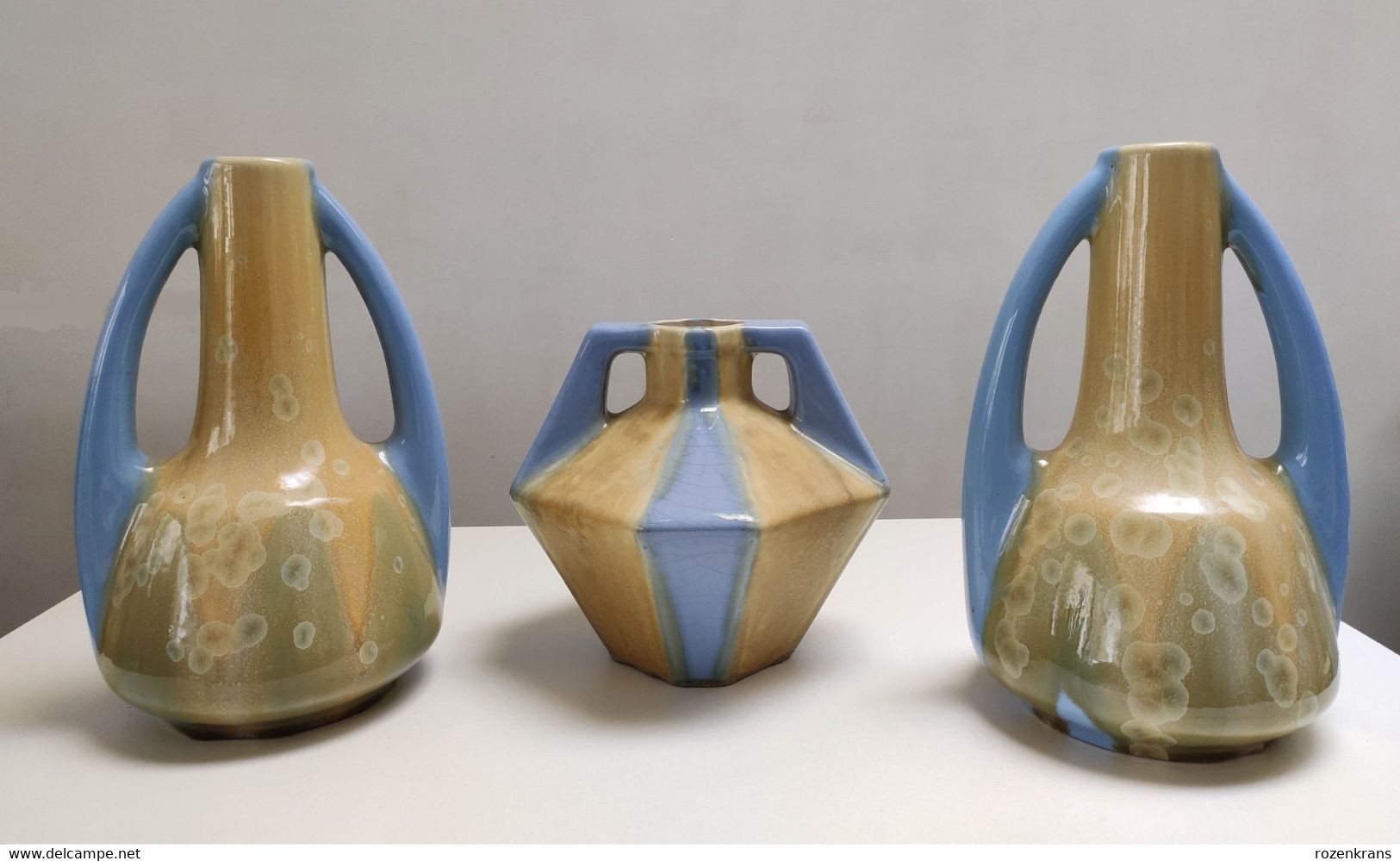 Beautiful Rare Set Of 3 ART DECO Vases - Art Deco  +/- 1925 Vase Faience France Nord - North - Otros & Sin Clasificación