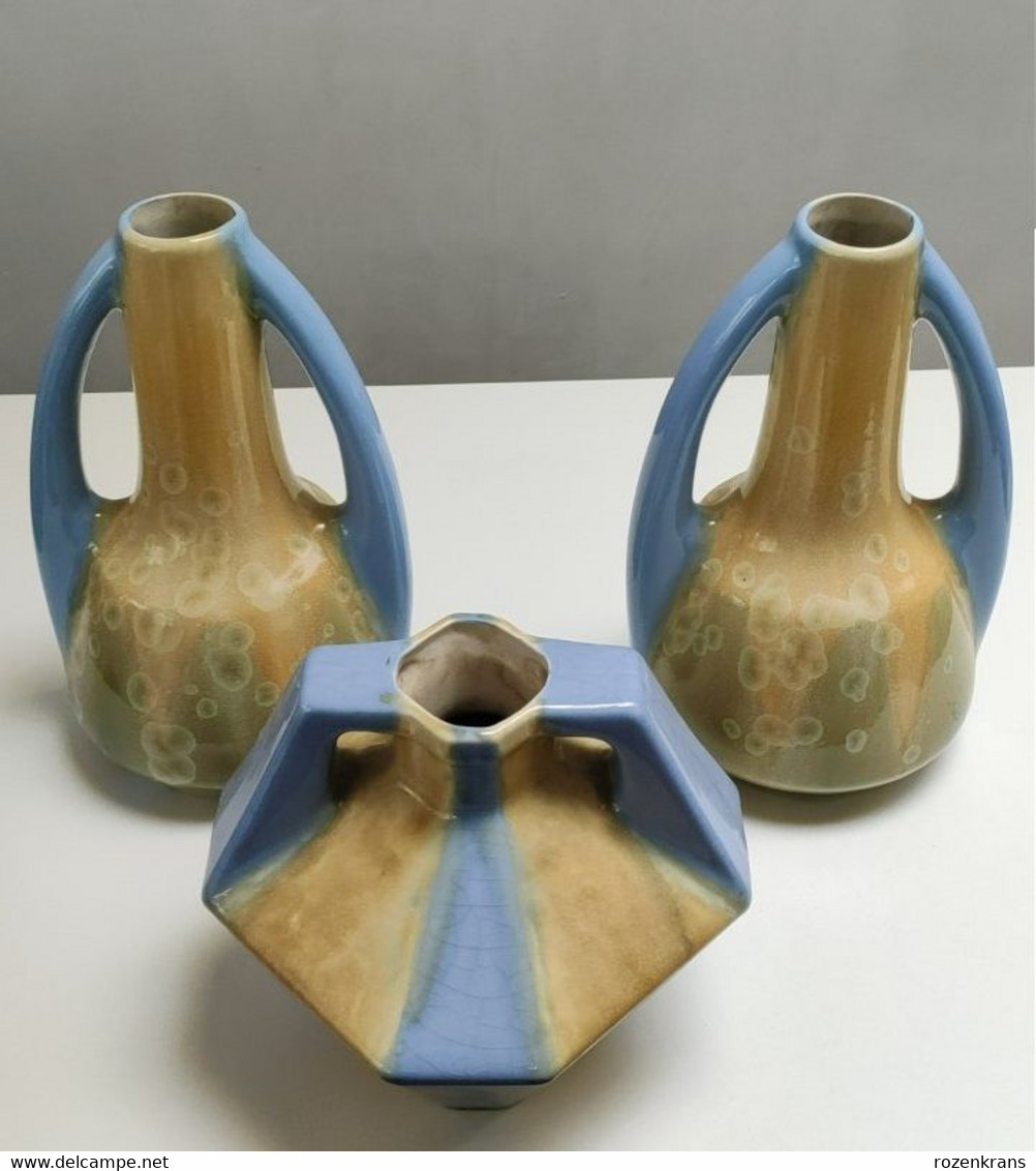 Beautiful Rare set of 3 ART DECO Vases - Art Deco  +/- 1925 Vase Faience France Nord - North