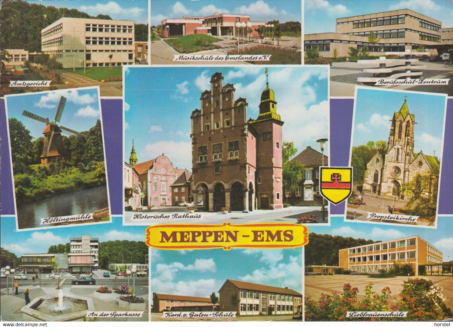 D-49716 Meppen - Ansichten - Berufsschule - Musikschule - Liebfrauenschule - Cars - VW Käfer - VW 411- 2x Nice Stamps - Meppen