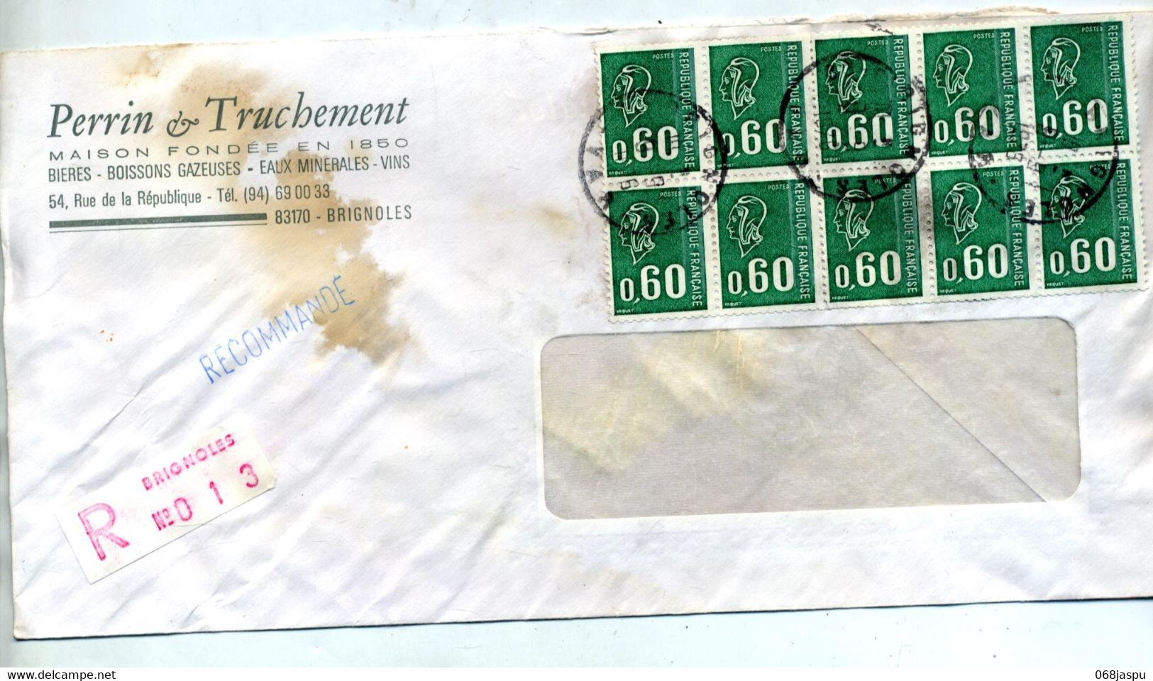 Lettre Recommandée Brignoles Sur Bequet - Manual Postmarks