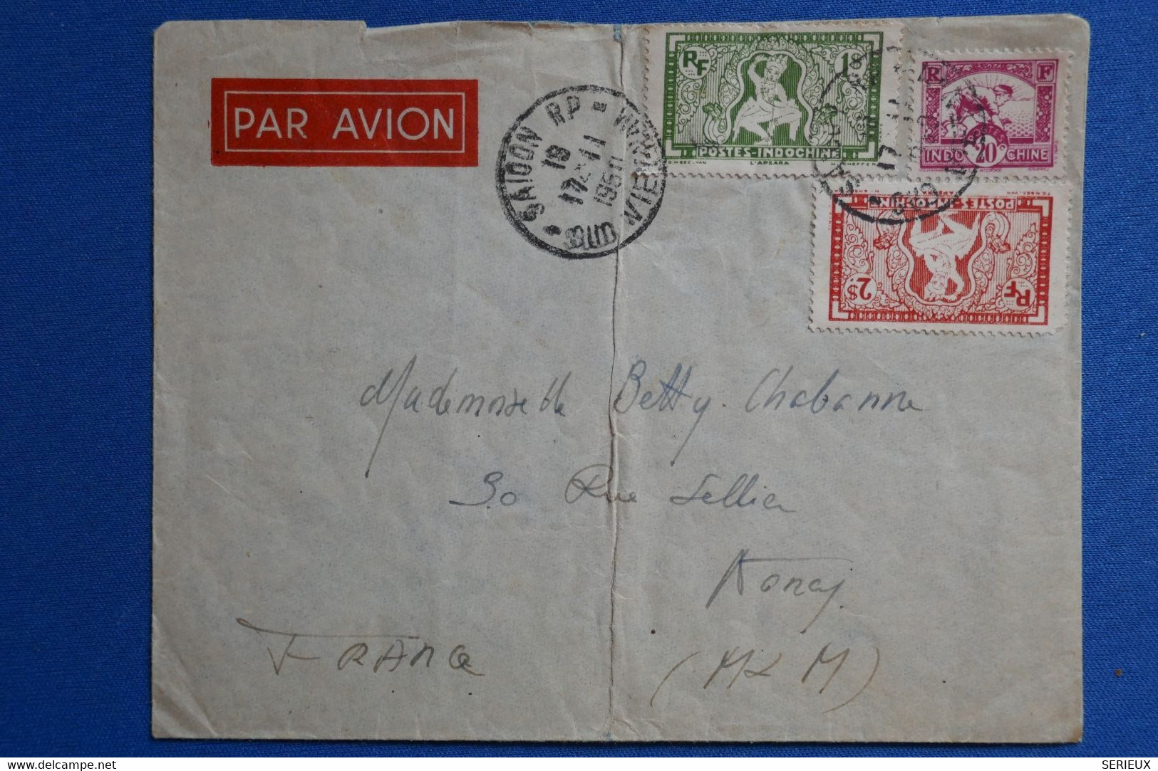 H6 INDOCHINE BELLE LETTRE 1950 PAR AVION SAIGON POUR NANCY FRANCE +AFFRANCHISSEMENT INTERESSANT - Covers & Documents