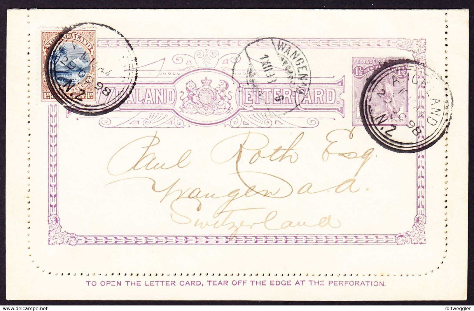 1898 Lettercard Mit Zusatzfrankatur Aus Auckland Nach Wangen über London Gelaufen. - Cartas & Documentos