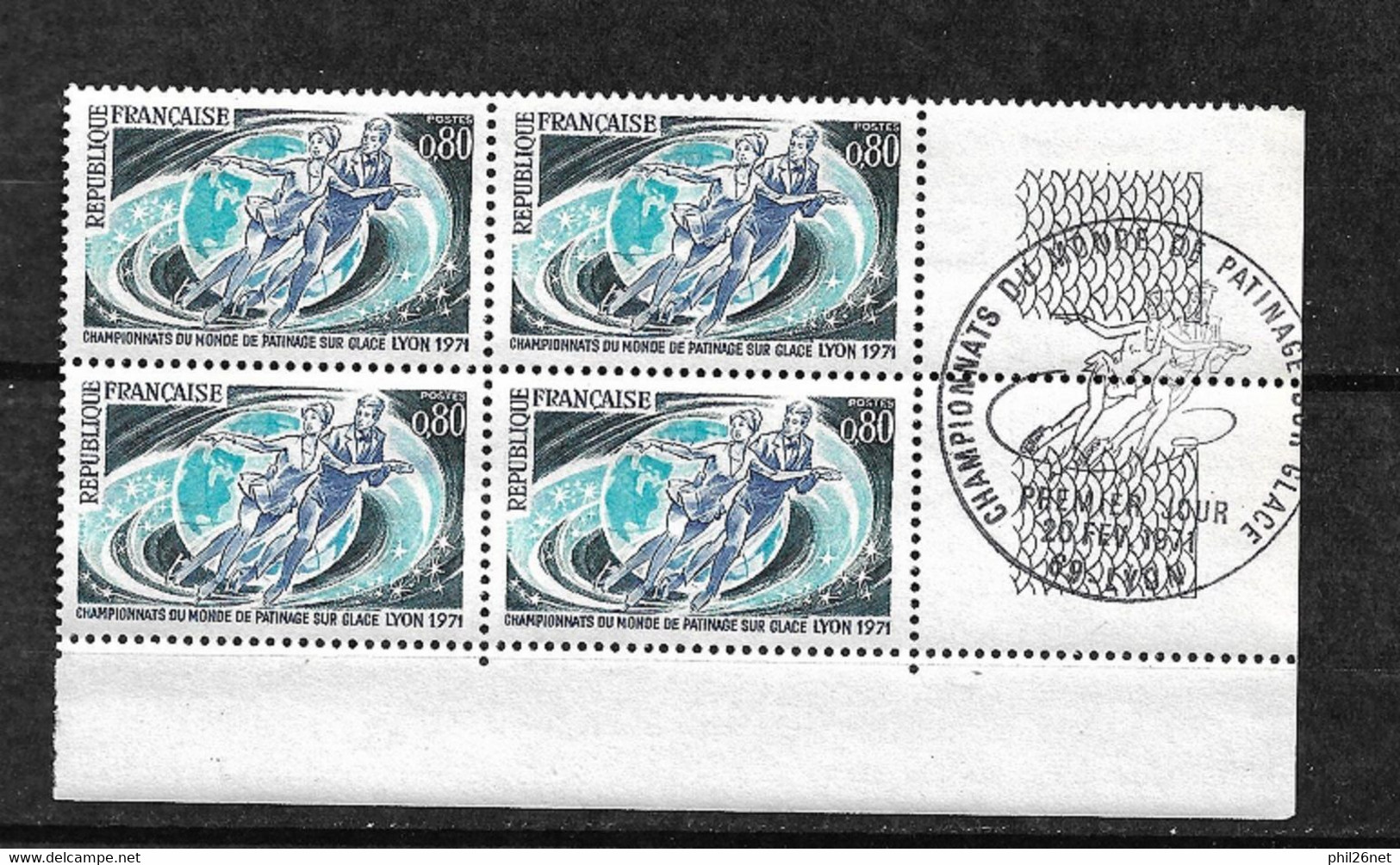 France Bloc De  4 N° 1665 Patinage Cachet Premier Jour Paris 20/02/1971 Neufs * * B/TB  - Patinage Artistique