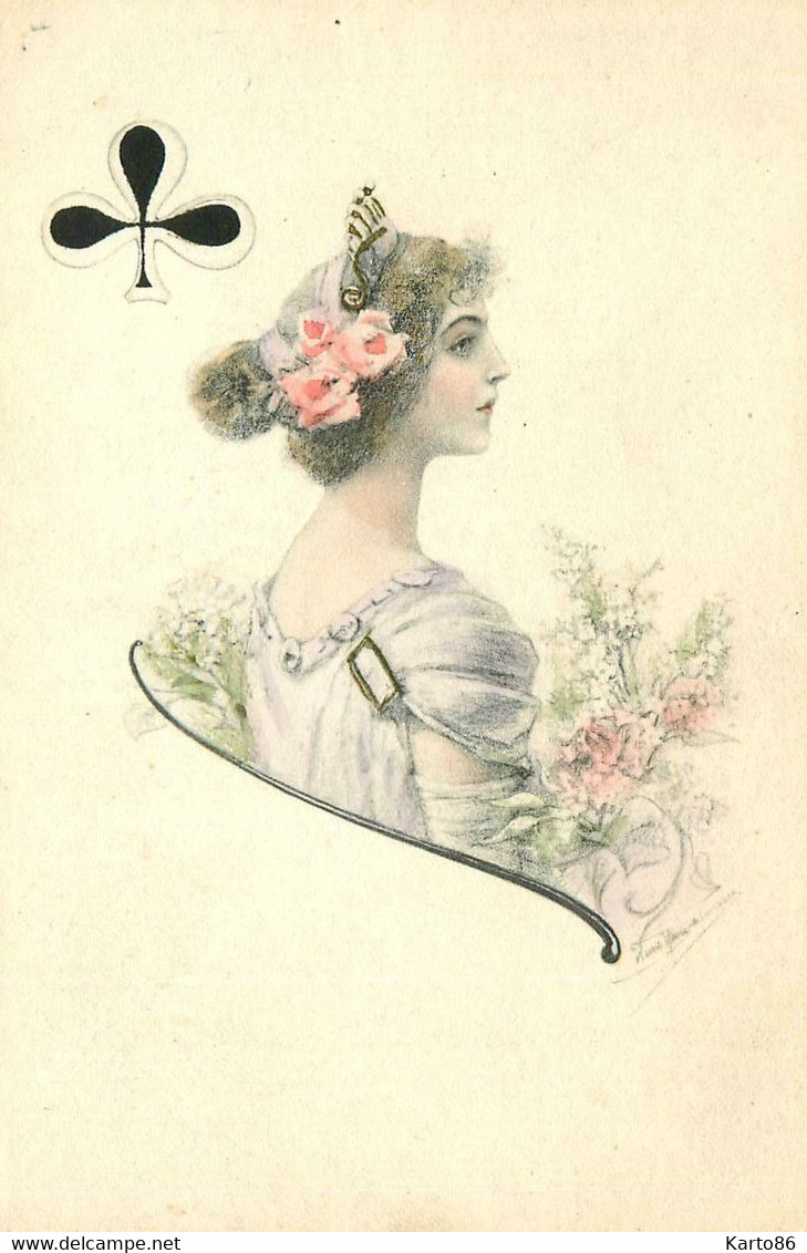Cartes à Jouer , Jeu De Carte * CPA Illustrateur Art Nouveau Jugendstil * La Dame De Trèfle - Cartas