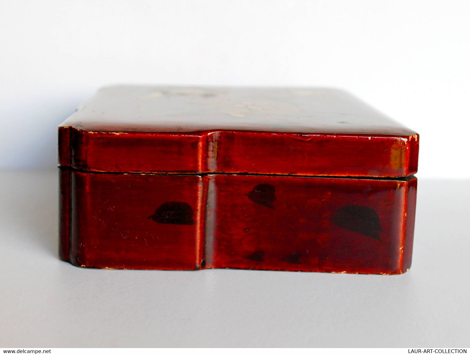 JOLI ANCIEN COFFRET BOITE EN BOIS LAQUÉ - CHINE OISEAU FLEURS DORURE 18,5x15x6cm CHINESE BOX            (1402.36)