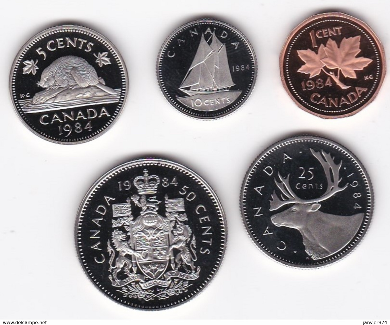 Canada . 5 Pièces 1984 UNC, Neuve , 1 Cent , 5, 10 ,25 Et 50 Cents - Canada