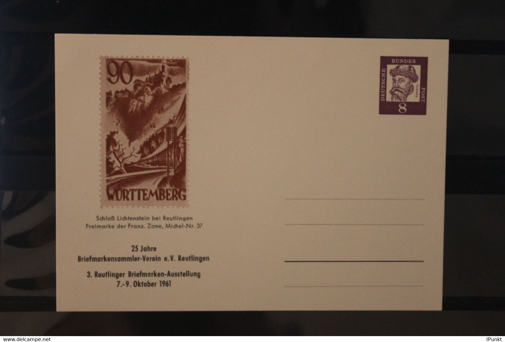 Deutschland, Ganzsache 1961: Briefmarken-Ausstellung Reutlingen, Wertstempel 8 Pf. - Privé Postkaarten - Ongebruikt