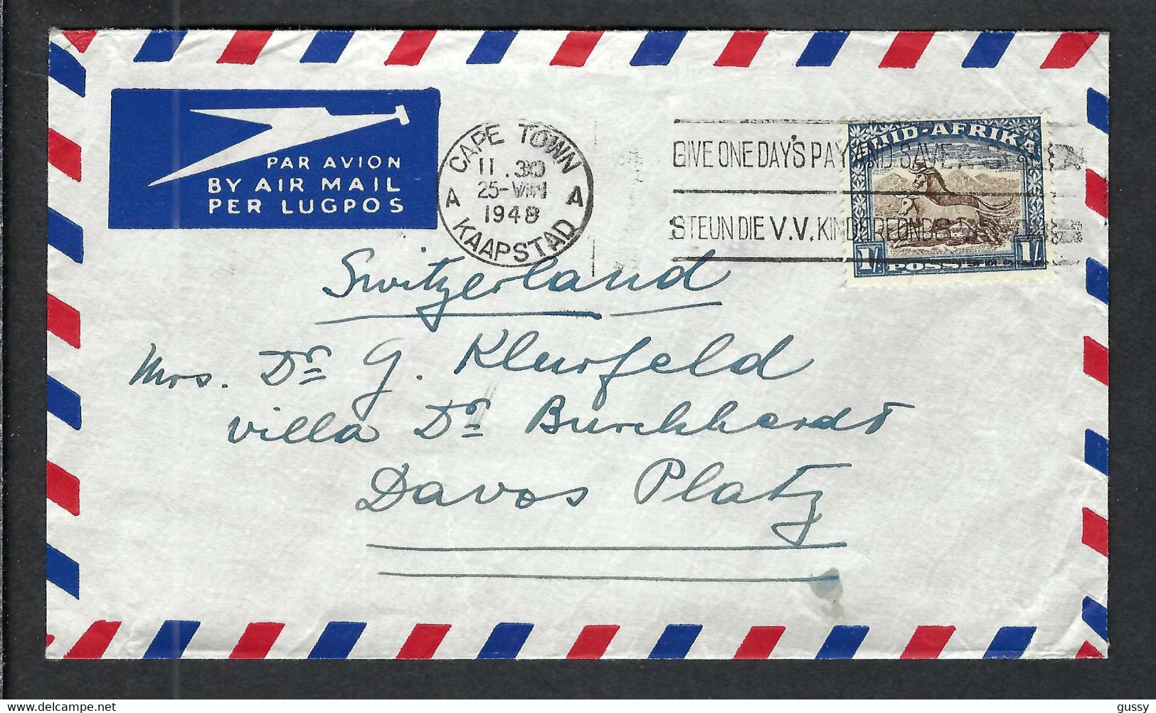 AFRIQUE DU SUD 1948: LSC Par Avion Du Cap Pour La Suisse - Airmail