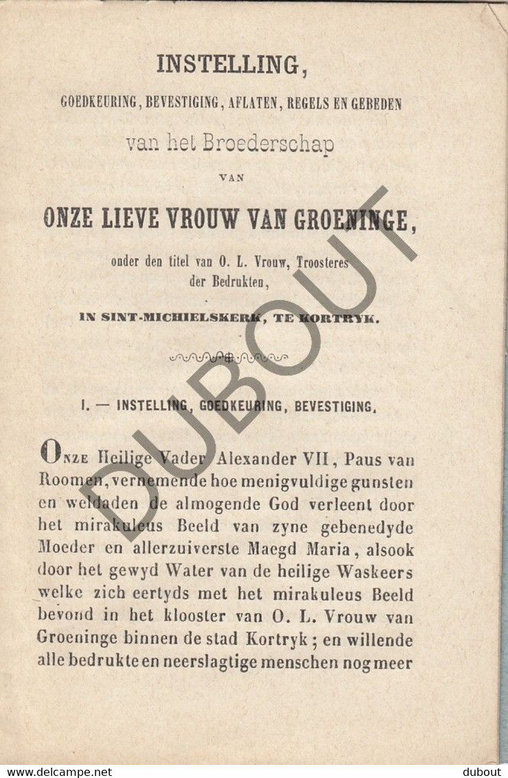 KORTRIJK - Broederschap OLV Van Groeninge, Sint Michielskerk, Druk E. Beyaert - 1858  (W127) - Antiquariat