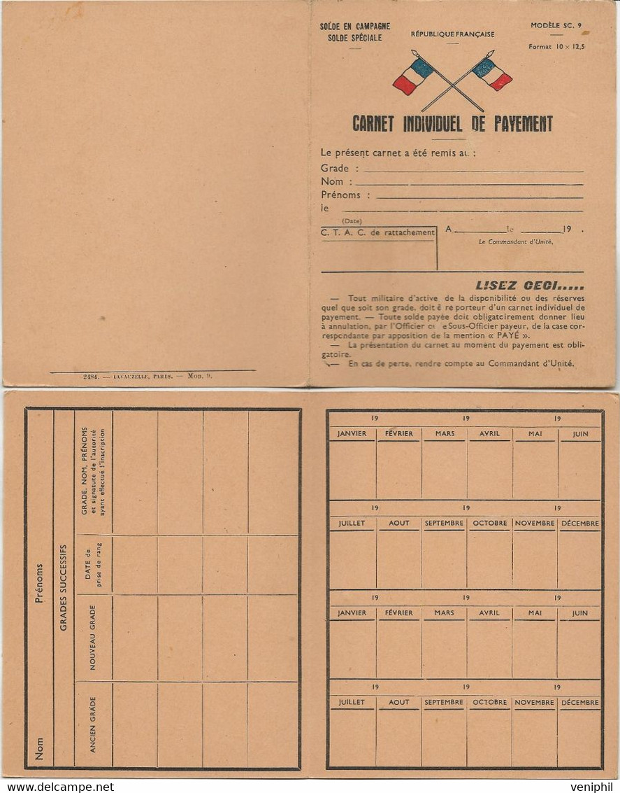 CARNET INDIVIDUEL DE PAYEMENT -SOLDE EN CAMPAGNE -SOLDE SPECIALE -MODELE SC - Documenti