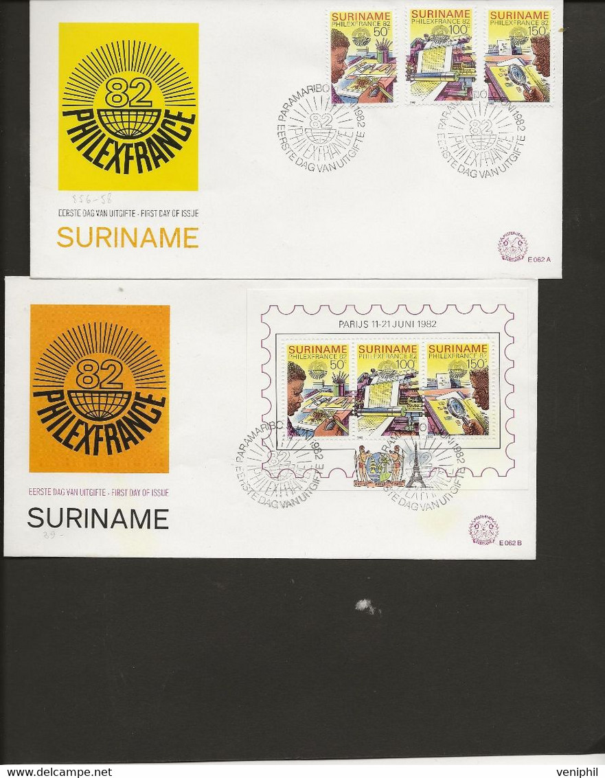 SURINAM - PHILEXFRANCE -2 FDC  N° 856 A 858 + BLOC N°39  -ANNEE 1982 - Suriname