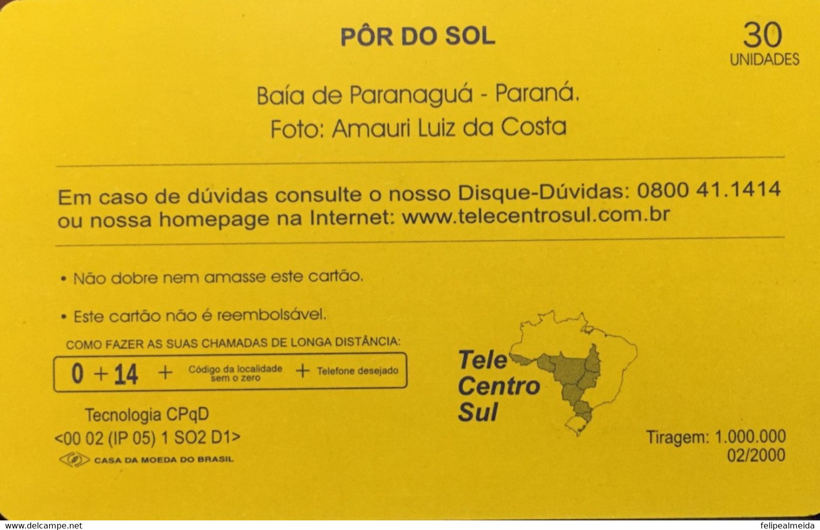 Phone Card Manufactured By Telepar In 2000 - Series Sunset - Photo Bahia De Paranaguá - Paraná - Photographer Amauri Lui - Schiffe