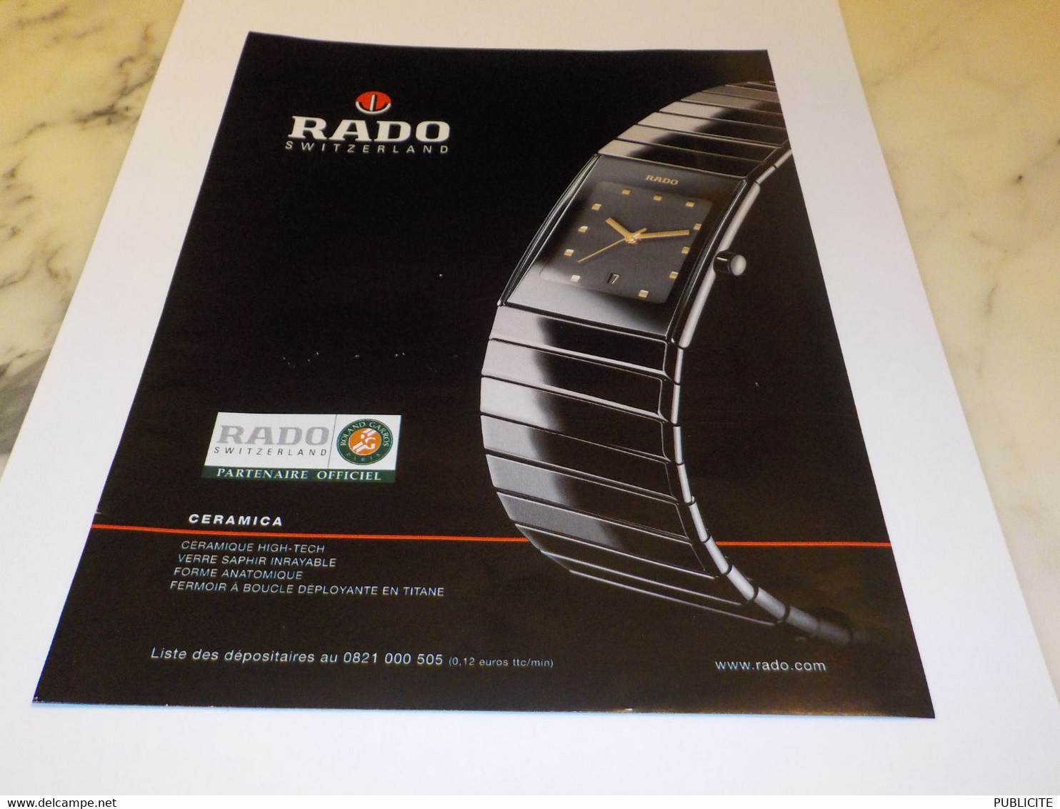 PUBLICITE PARTENAIRE ROLAND GARROS  MONTRE RADO 2002 - Horloges