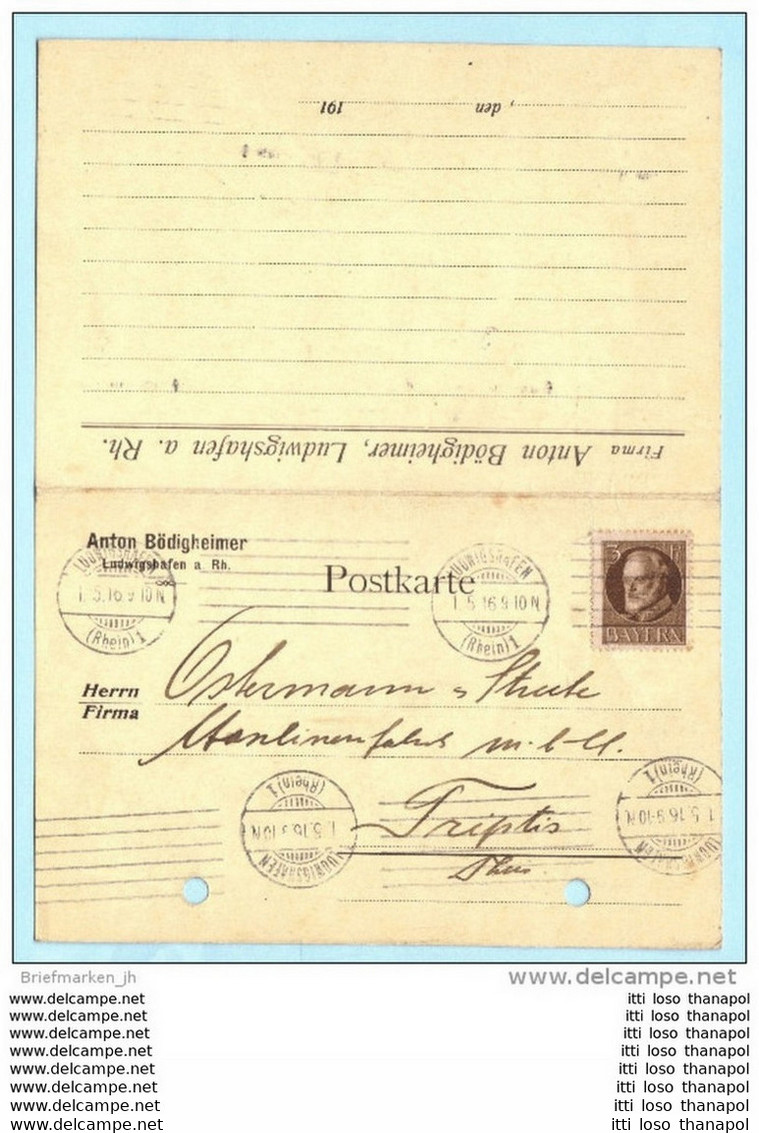 BAYERN - DEUTSCHES REICH Postkarte + Antwort Postcard - A. Bödigheimer Ludwigshafen Nach Triptis (2 Scan)(32565) - Sonstige & Ohne Zuordnung