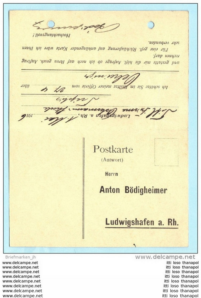 BAYERN - DEUTSCHES REICH Postkarte + Antwort Postcard - A. Bödigheimer Ludwigshafen Nach Triptis (2 Scan)(32565) - Sonstige & Ohne Zuordnung