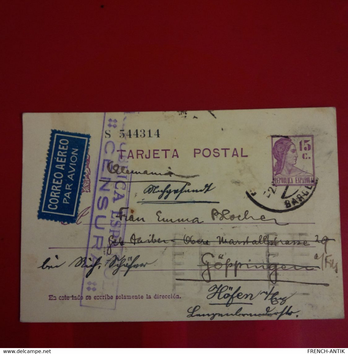 LETTRE ENTIER CENSURA ESPAGNE POUR ALLEMAGNE 1936 - Lettres & Documents