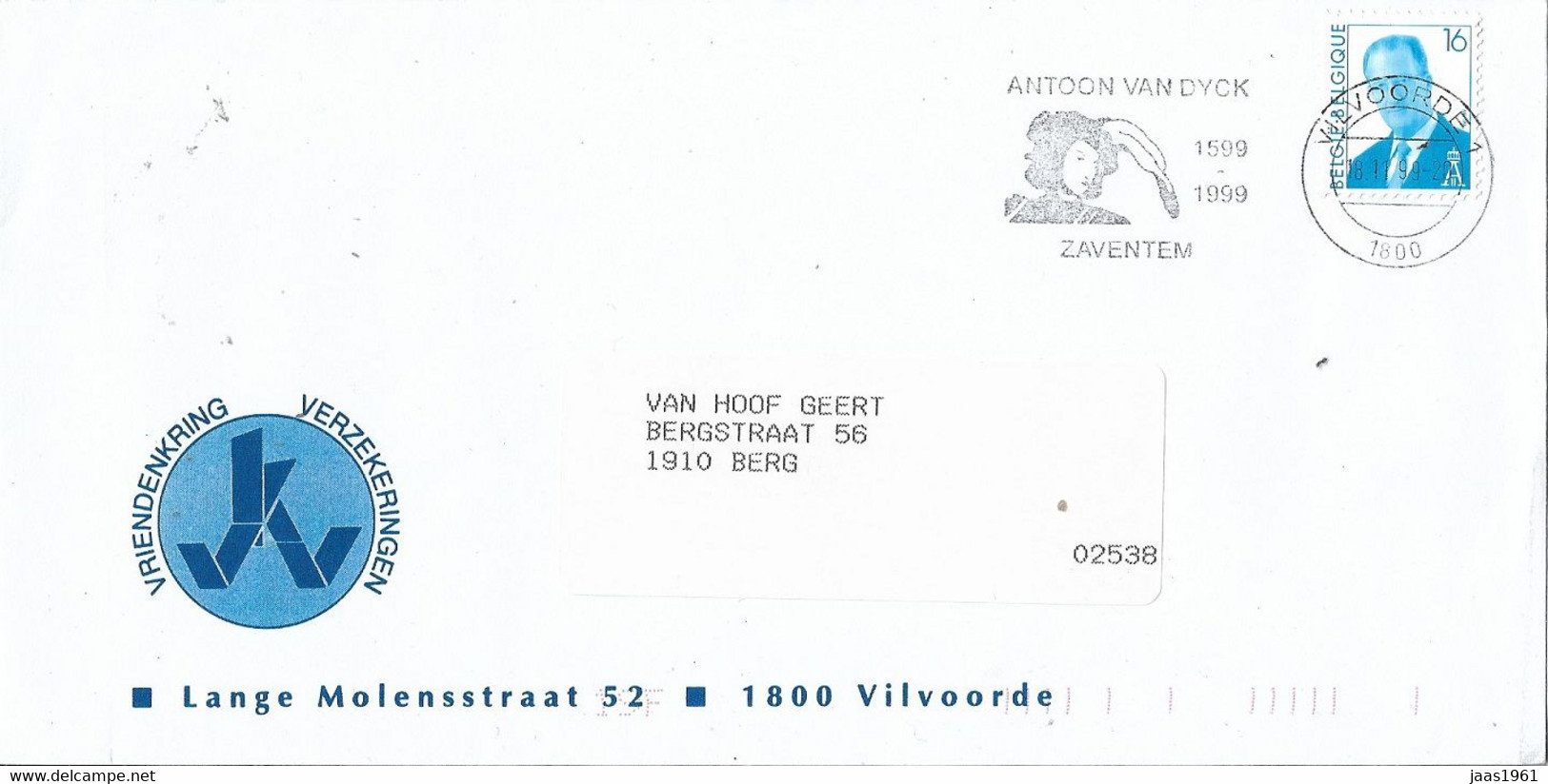 BELGIUM. POSTMARK ANTOON VAN DYCK. - Sonstige & Ohne Zuordnung