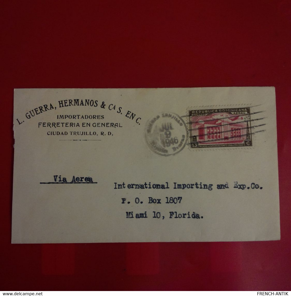 LETTRE TRUJILLO POUR MIAMI VIA AEREA 1946 - Dominican Republic