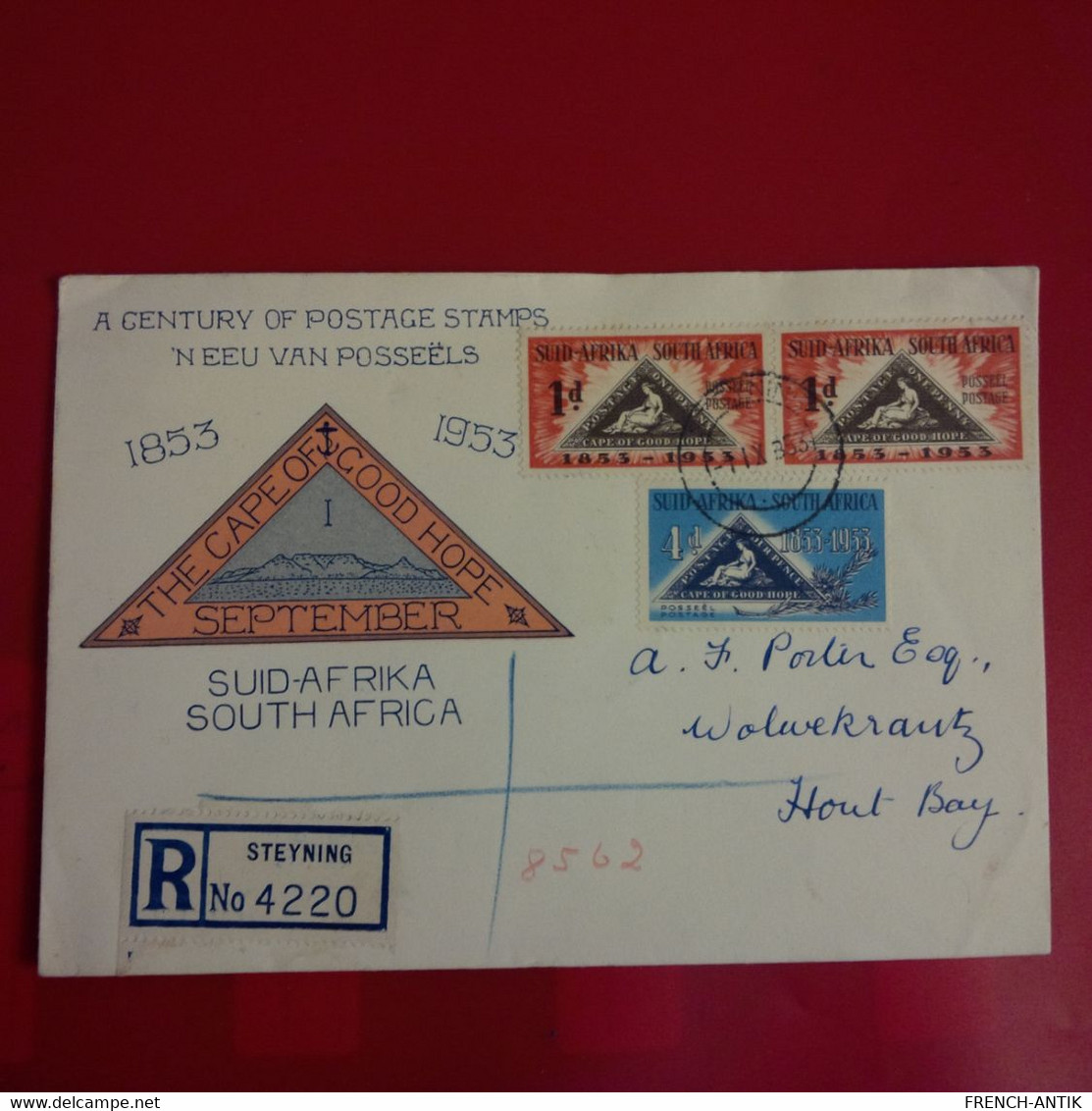 LETTRE SOUTH AFRICA A CENTURY OF POSTAGE STAMPS 1853 1953 RECOMMANDE STEYNING - Ohne Zuordnung
