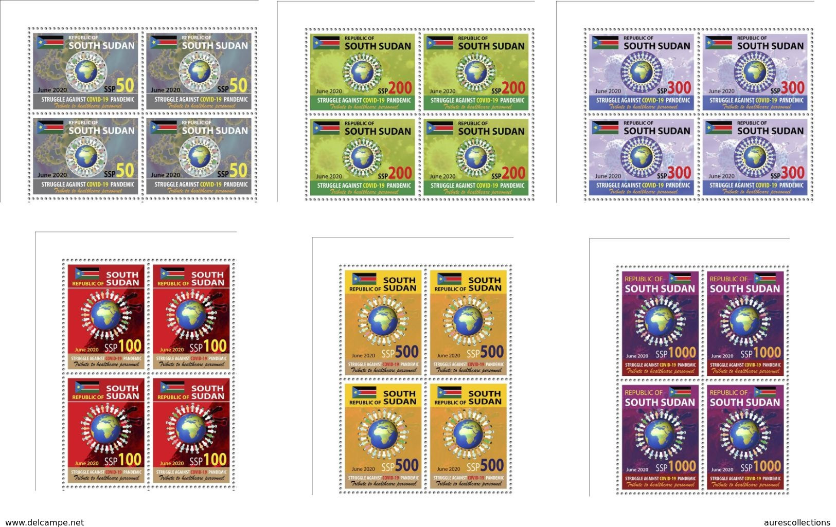 SOUTH SUDAN 2020 - SET OF BLOCKS OF 4 - JOINT ISSUE - COVID-19 PANDEMIC PANDEMIE CORONA CORONAVIRUS - EXTREMLY RARE MNH - Sudán Del Sur