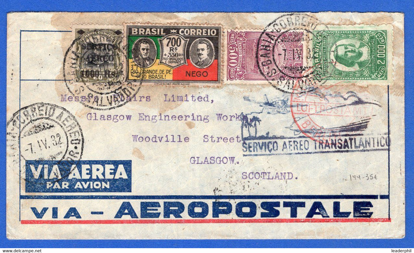 ZEPPELIN BRAZIL 1932 COVER TO GLASGOW, SCOTLAND, VERY FINE - Collections, Lots & Series