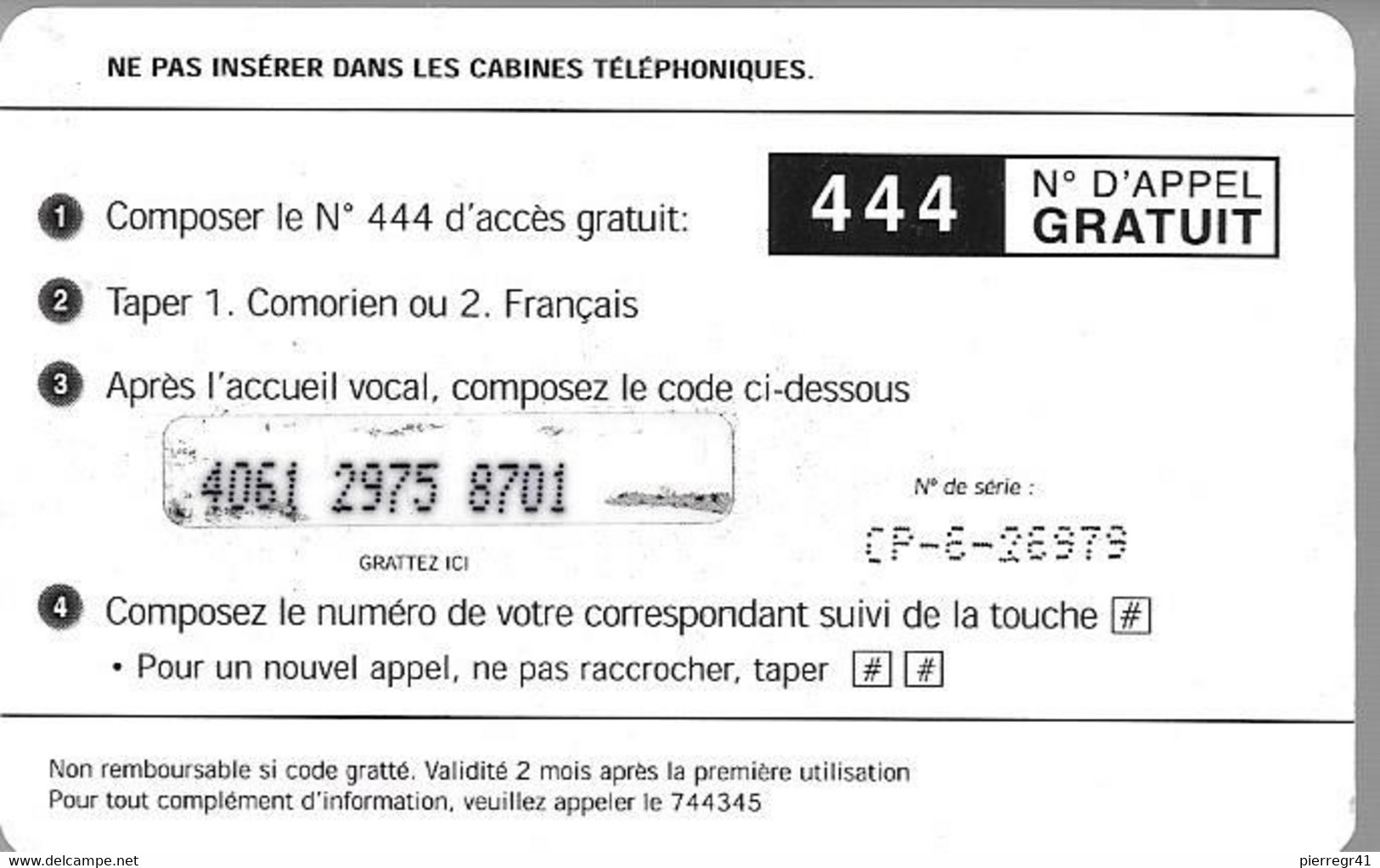 CARTE-PREPAYEE-2500Fc-SNPT Mobile/COMORES-Fleurs-Plage-Plastic Epais Glacé-Gratté-TBE-RARE - Comoros