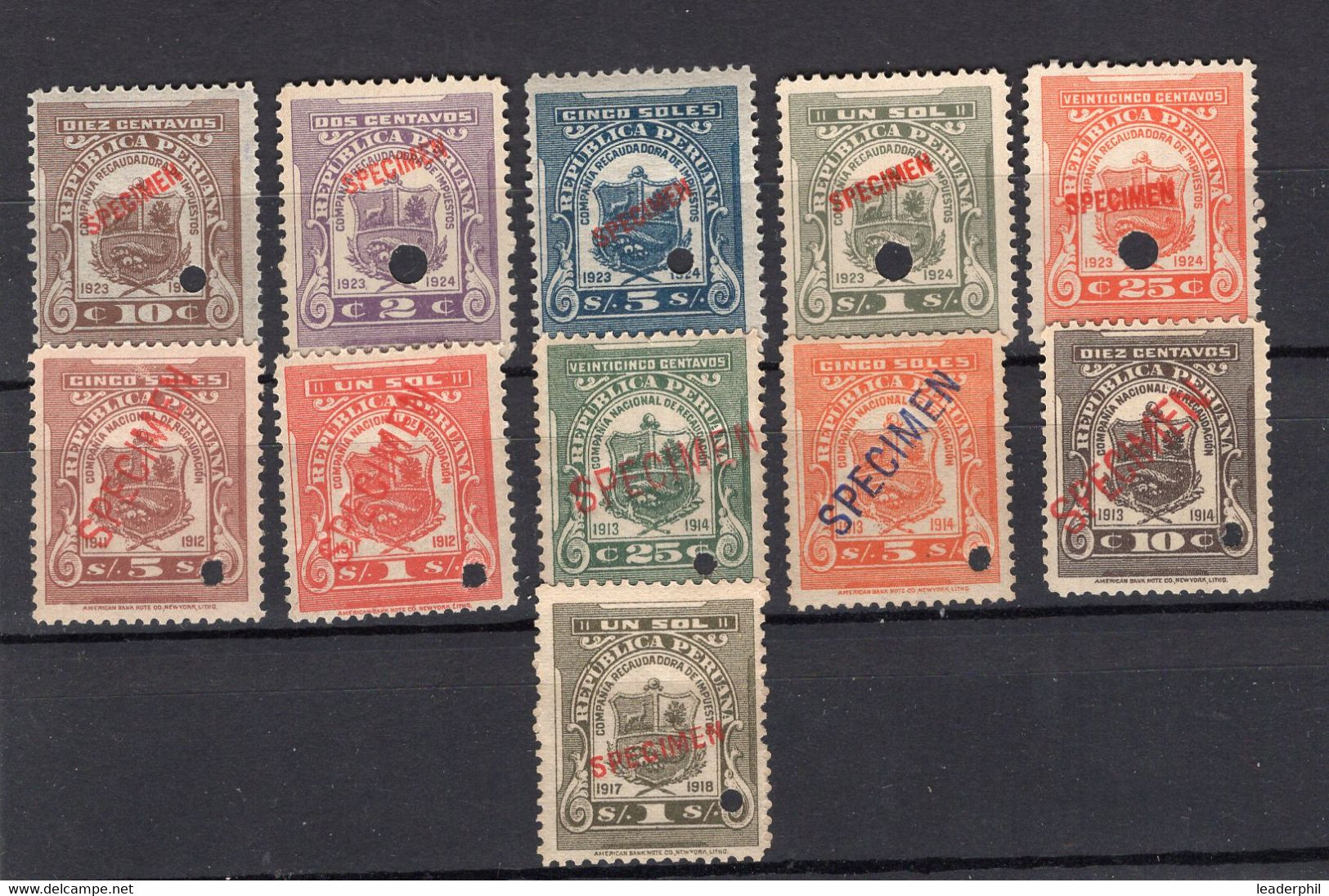 PERU 1914 LOT 11 DIFFERENT REVENUES SPECIMEN, VERY RARE !!! - Peru