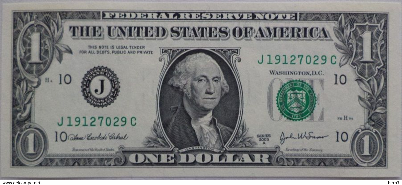 USA - United States Of America - 1 Dollar Bill  2003 "J" Kansas City -  UNC - Biljetten Van De  Federal Reserve (1928-...)