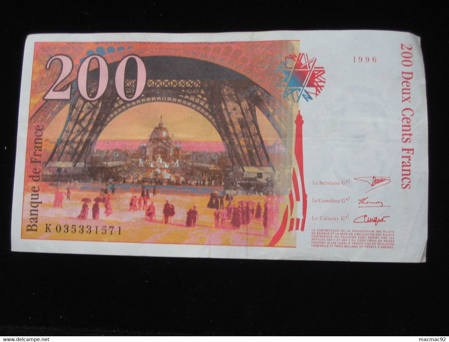 200 Deux Cents Francs - EIFFEL - 1996   **** EN ACHAT IMMEDIAT **** - 200 F 1995-1999 ''Eiffel''