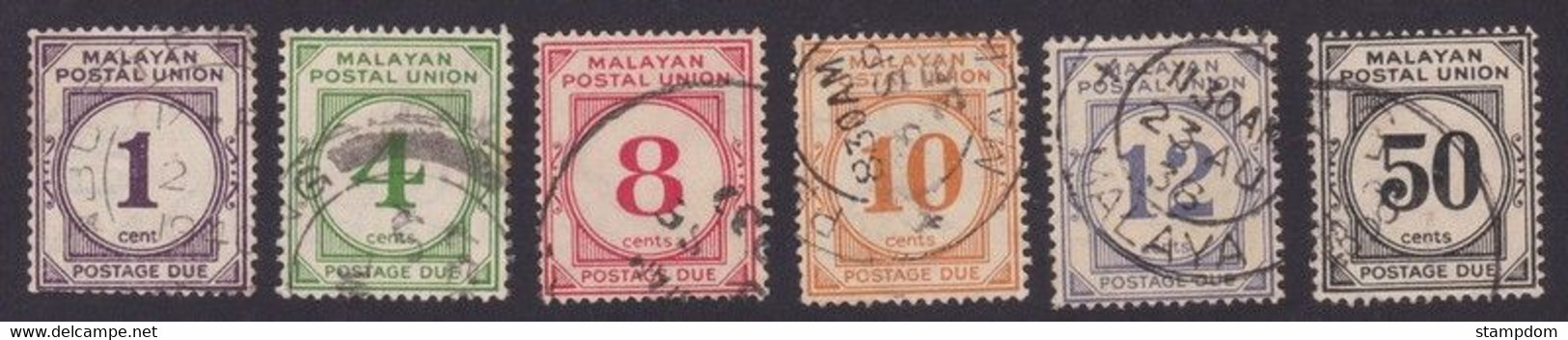 MALAYAN POSTAL UNION 1936-38 Postage Due Sc#J7-12 - USED @B607 - Malayan Postal Union