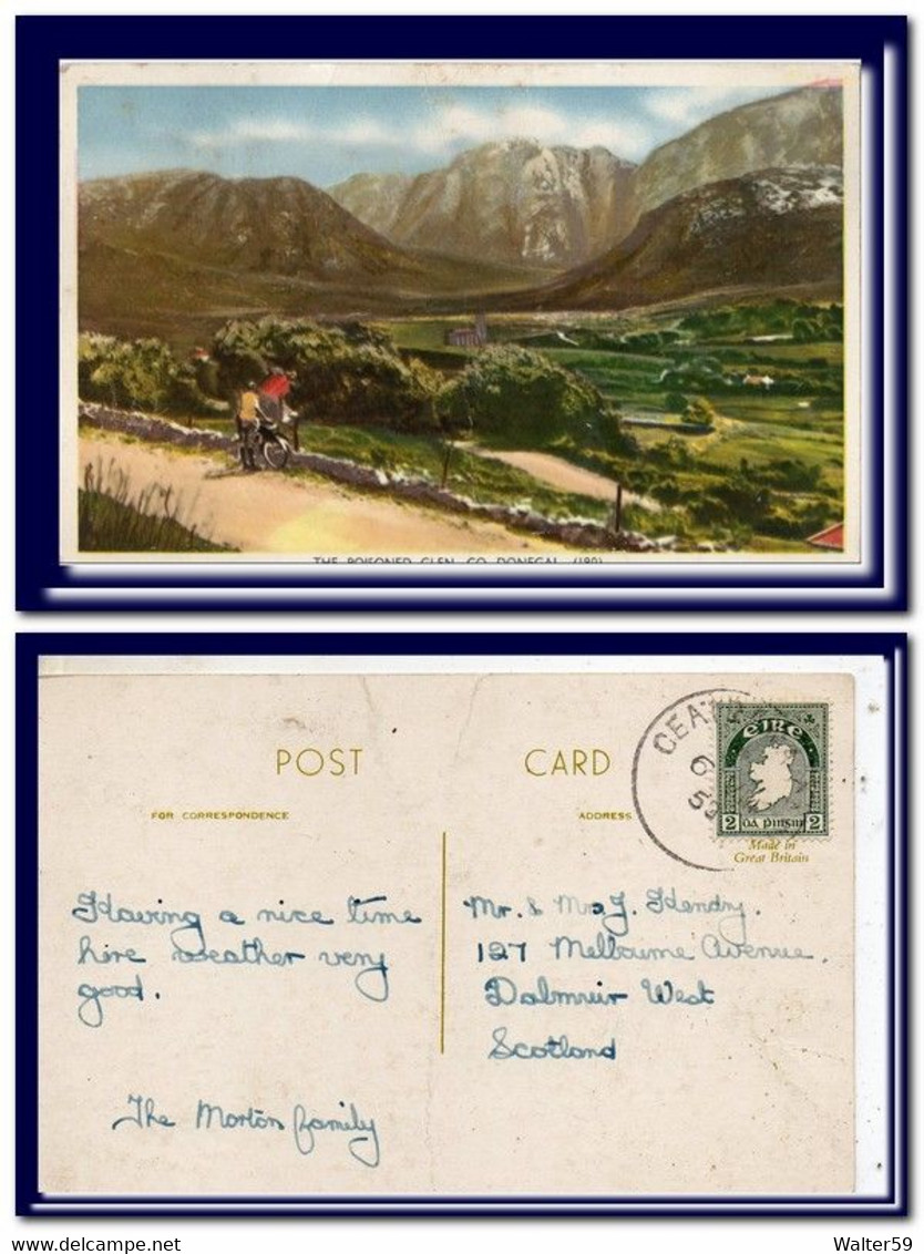 1959 Eire Ireland Postcard The Poisoned Glen Co. Donegal Sent To Scotland - Covers & Documents