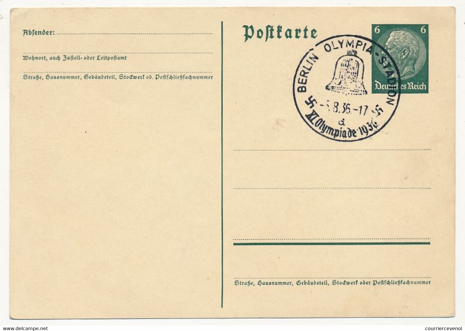 Entier CPM - ALLEMAGNE - Oblit Temporaire BERLIN OLYMPIA STADION XI Olympiade 1936 - Other & Unclassified