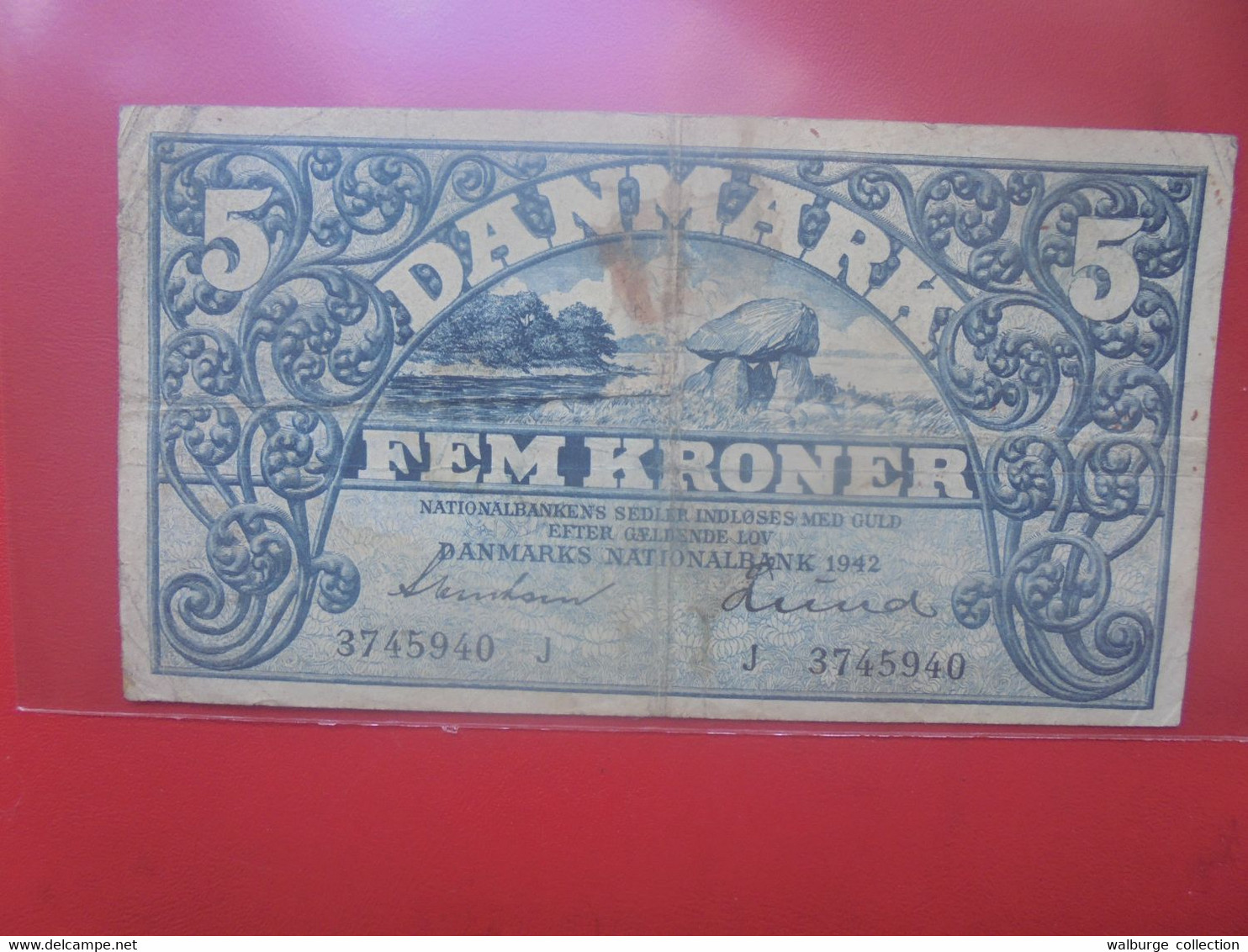 DANEMARK 5 KRONER 1942 "J" Circuler (B.26) - Denmark