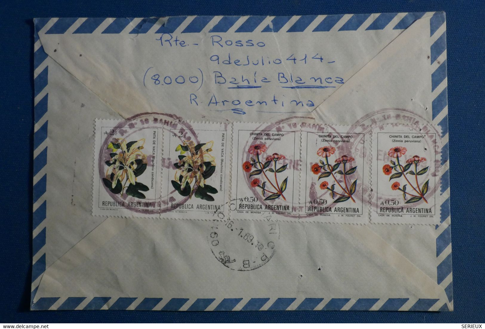 AR17 ARGENTINA  BELLE   LETTRE  1988 PAR AVION BAHIA BLANCA POUR IVRY PARIS FRANCE +BANDE DE TP +AFFRANCH. PLAISANT - Storia Postale