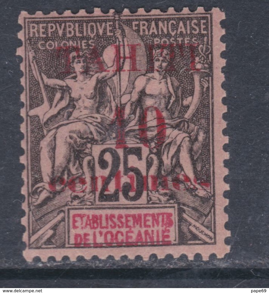 Tahiti N° 31 X Timbre D'Océanie De 1892 Surchargé : 10 C. Sur 25 C. Noir Sur Rose, Trace De Charnière Sinon TB - Unused Stamps