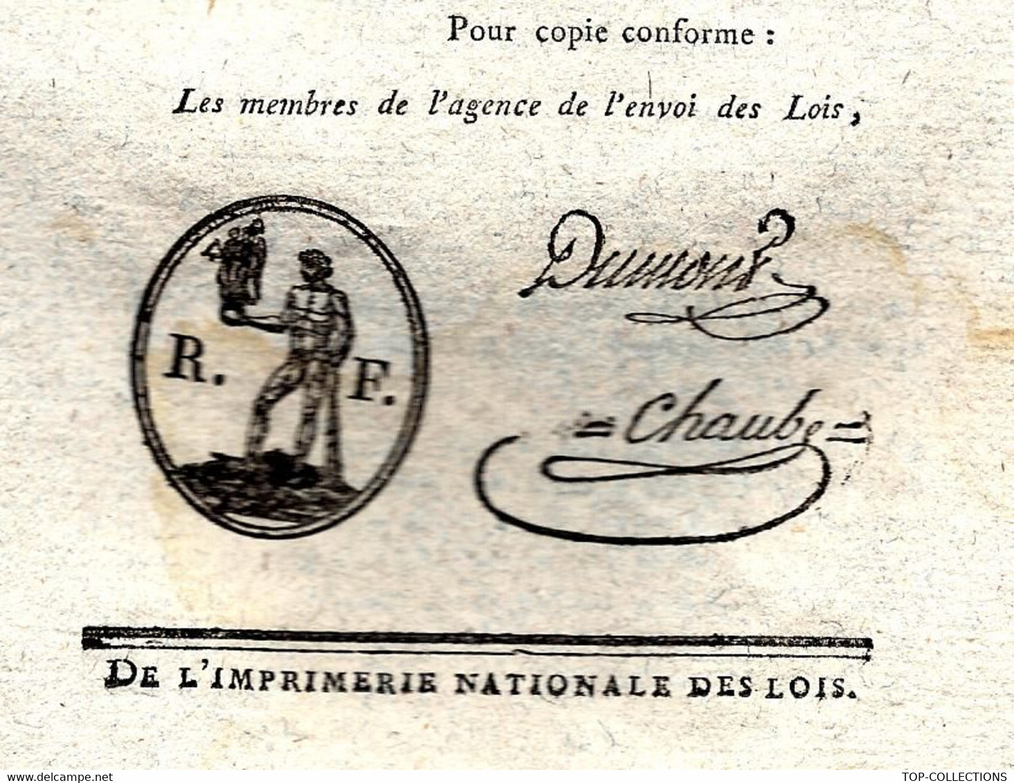 1795 LOI DE LA REPUBLIQUE FRANCAISE 2 Sign. « DUMONT » ET « CHAUBE » SYMBOLE Maçonnique  PARIS Imprimé à Paris Origina - Décrets & Lois