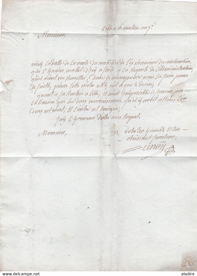 1799 - An 7 - Marque Postale 57 LILLE Sur Lettre Pliée Avec Correspondance Vers SAINT OMER, Pas De Calais - 1701-1800: Precursors XVIII