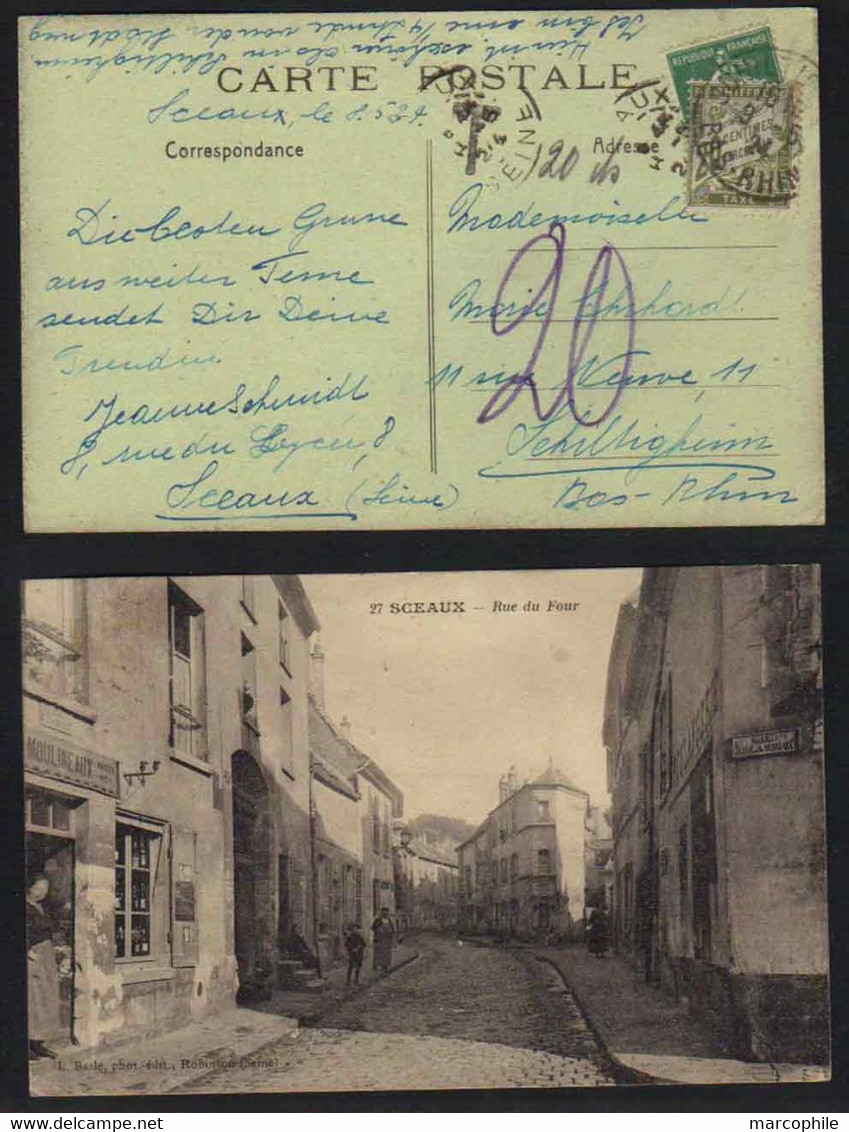 SCEAUX - HAUTS DE SEINE / 1924 CARTE POSTALE TAXEE A L ARRIVEE EN ALSACE (ref 5385) - 1859-1959 Cartas & Documentos