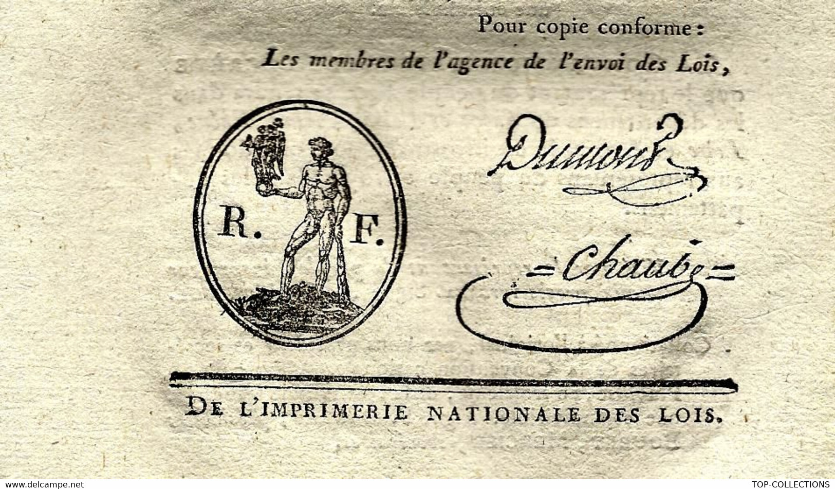 1795 LOI DE LA REPUBLIQUE  2 Sign. Imprimées Symbole Maçonnique PARIS IMPRIMERIE NATIONALE DES LOIS - Décrets & Lois