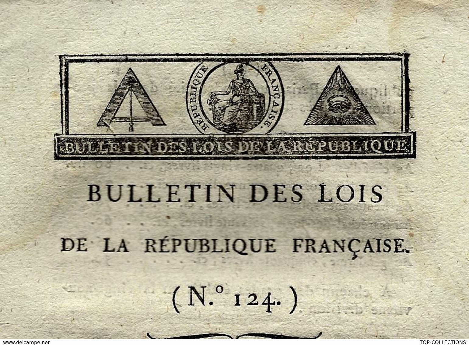 1795 LOI DE LA REPUBLIQUE  2 Sign. Imprimées Symbole Maçonnique PARIS IMPRIMERIE NATIONALE DES LOIS - Wetten & Decreten