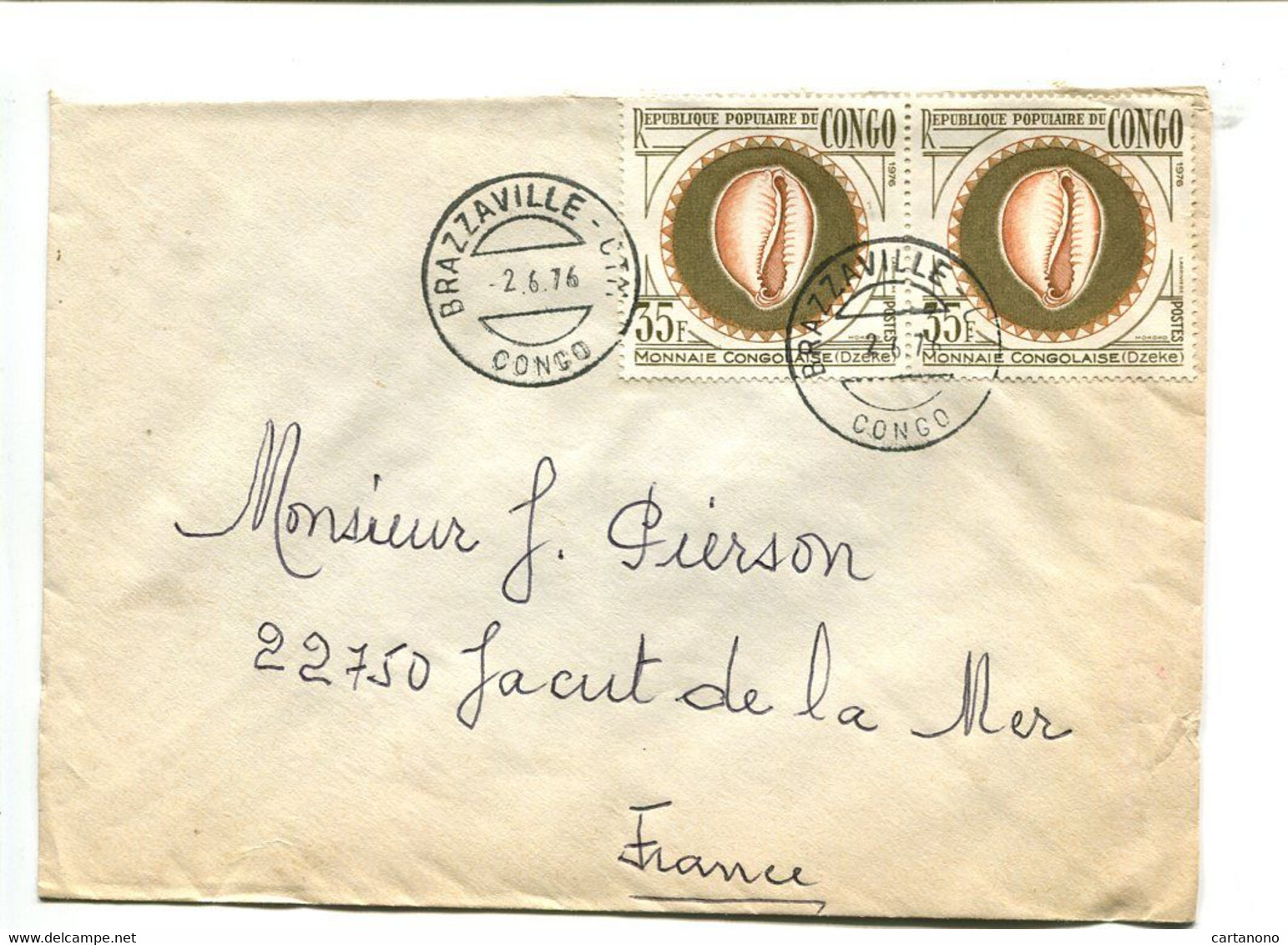 CONGO Brazzaville CTM 1972 - Affranchissement Multiple Sur Lettre - Monnaies / Coquillages - Muscheln