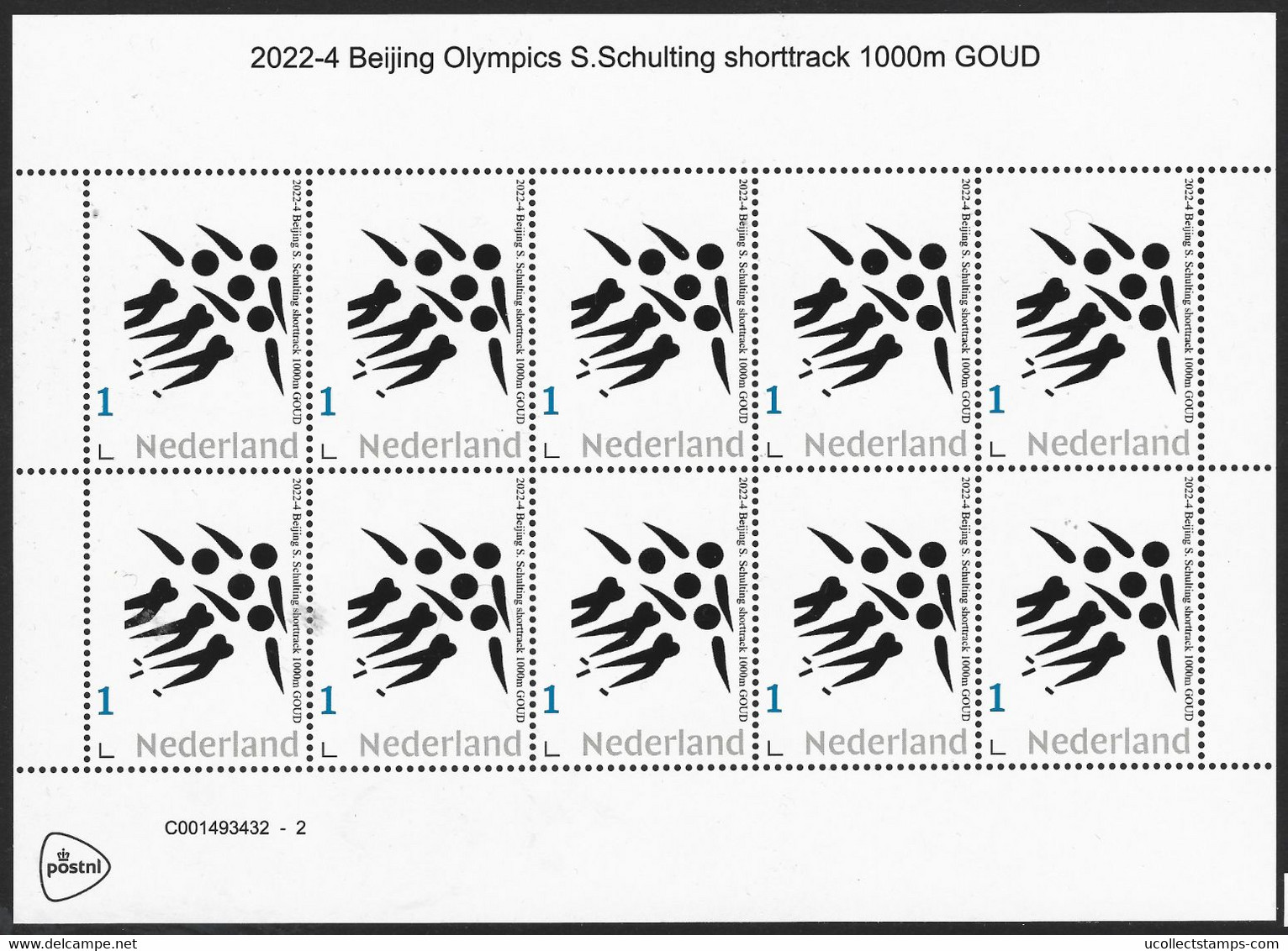 Nederland  2022-4  Olympics S.Schulting Shorttrack  1000m   GOUD  Vel-sheetlet  Postfris/mnh/neuf - Ungebraucht