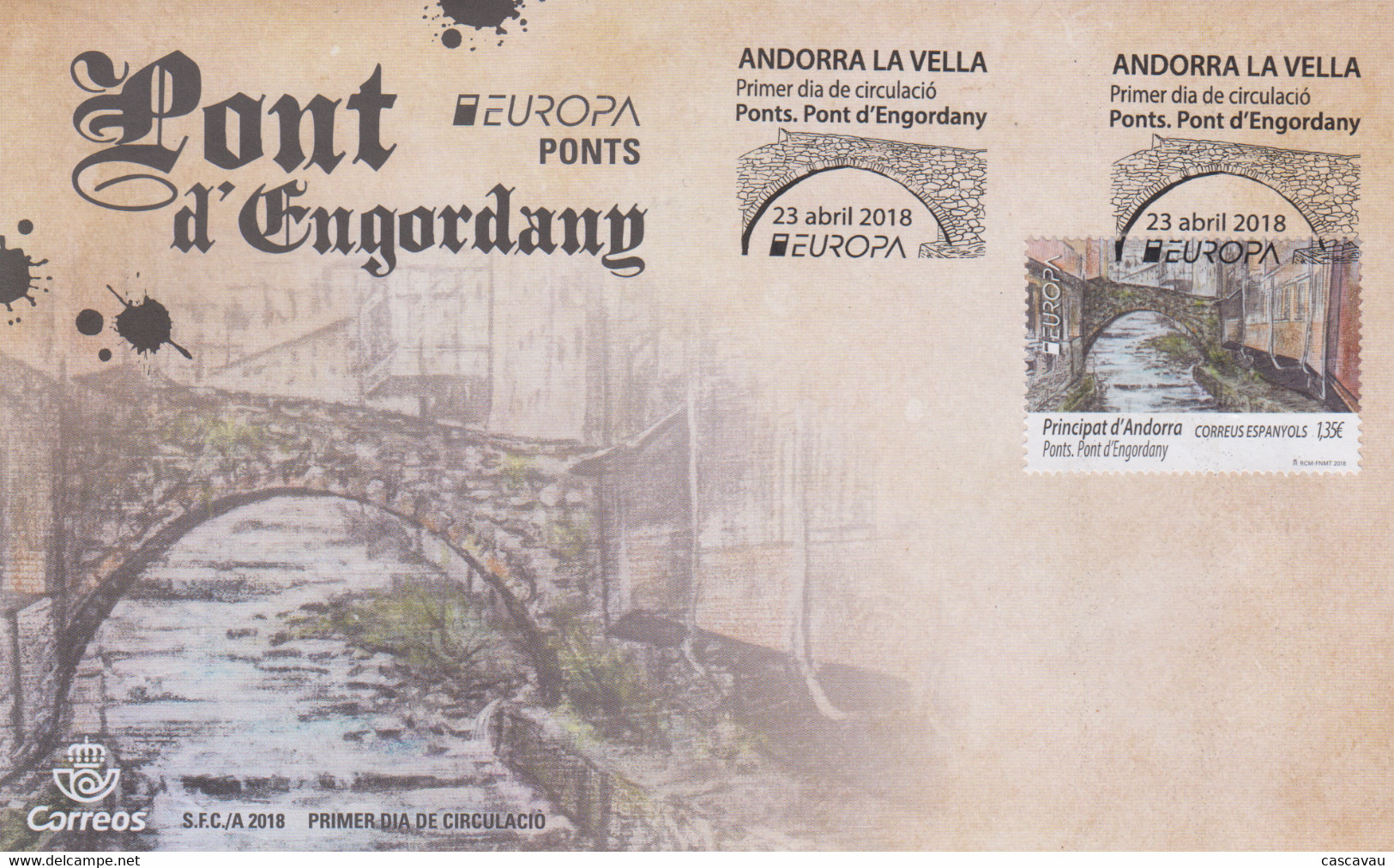 Enveloppe  FDC  1er   Jour    ANDORRE   ANDORRA    Pont  D'  Engordany   EUROPA    2018 - 2018