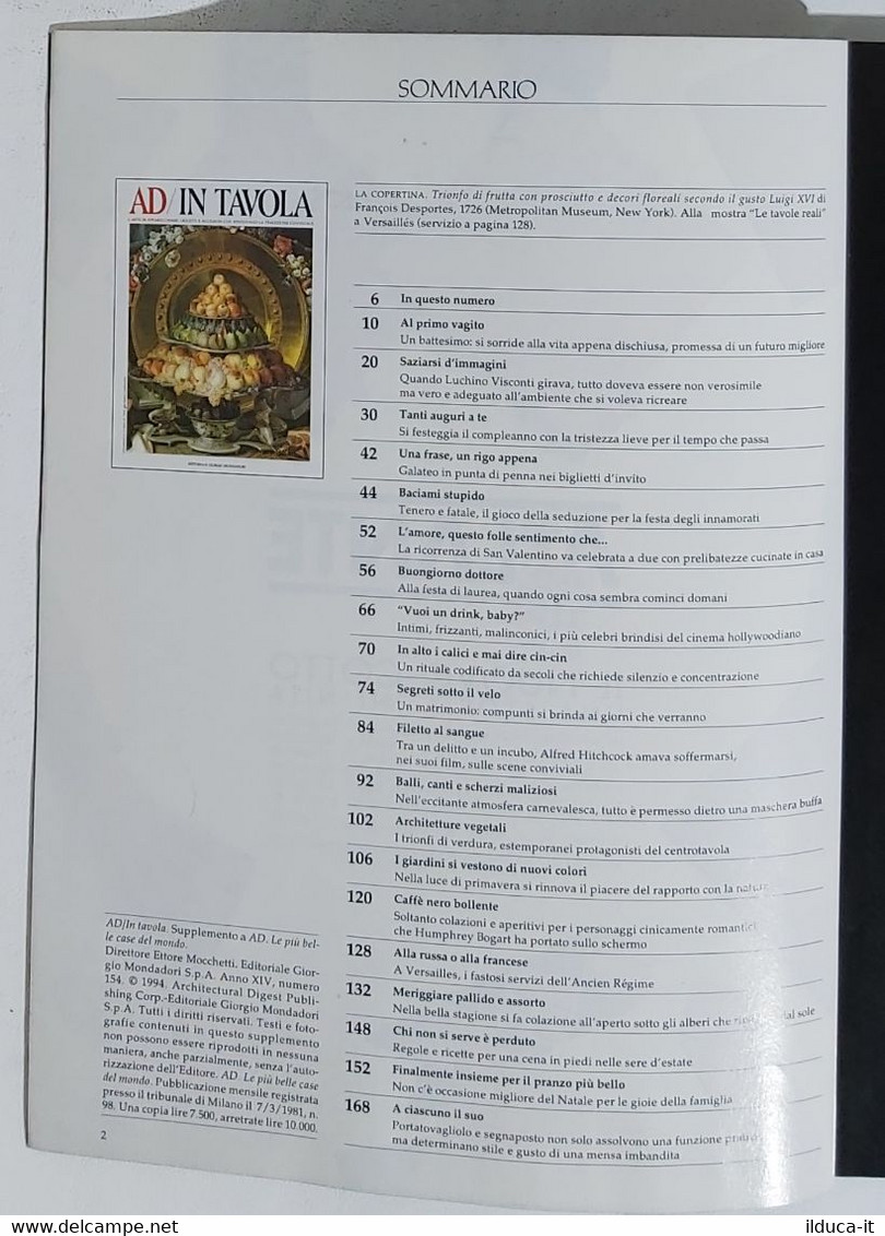 I103283 AD In Tavola - A. XIV N. 154 1994 - Supplemento A AD - Arte, Design, Decorazione