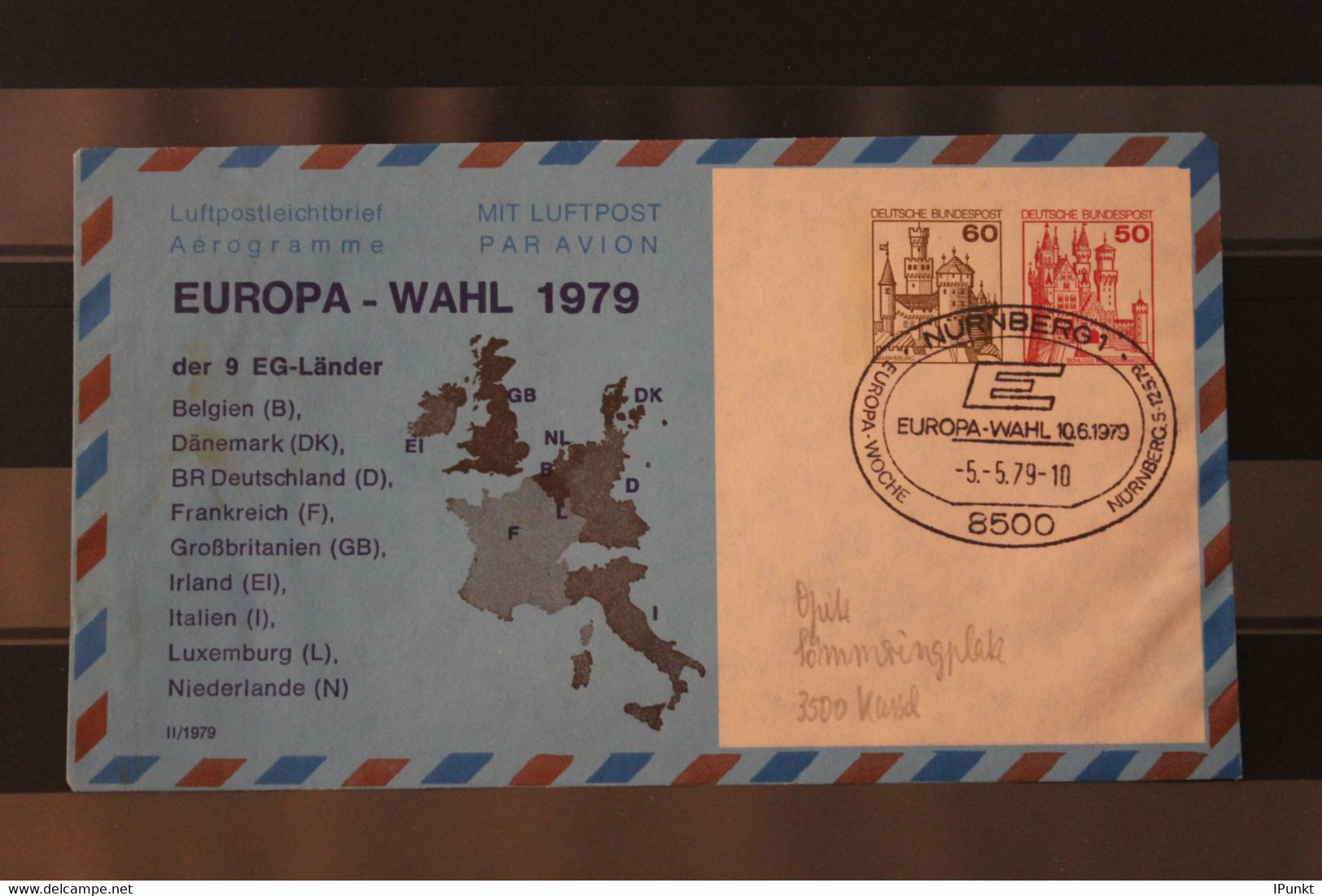 Deutschland 1979; Aerogramm: Europawahl 1979, PF 26; Sonderstempel Europawahl Nürnberg - Privatumschläge - Gebraucht