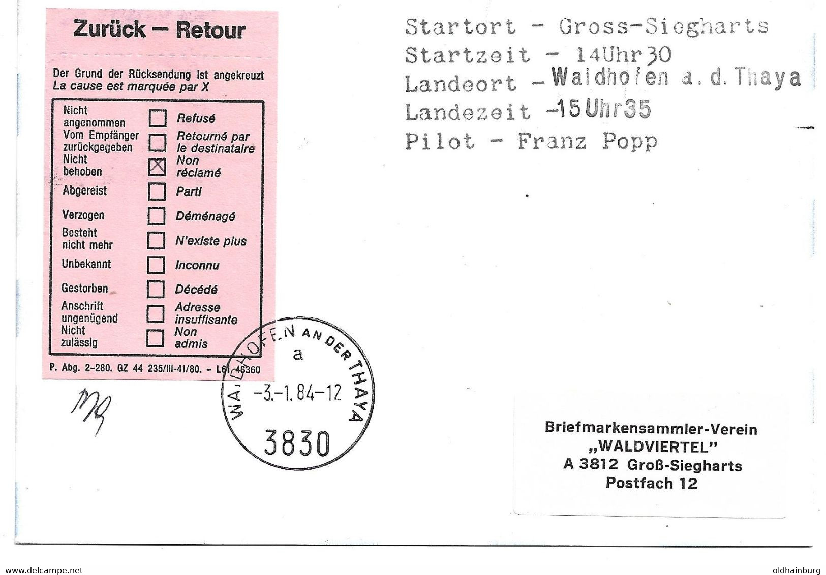 2042u: Heißluftballon Waidhofen An Der Thaya, Sonderbeleg 1983 Mit Protokoll Und Unterschrift, Selten ! - Waidhofen An Der Thaya