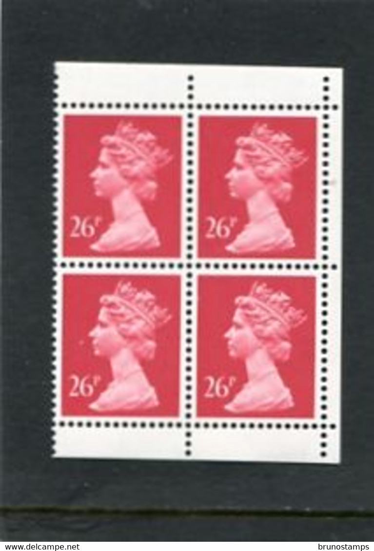 GREAT BRITAIN - 1987   MACHIN  26p  RED  Type II  BLOCK OF 4  EX BOOKLET  MINT NH  SG X971b - Zonder Classificatie