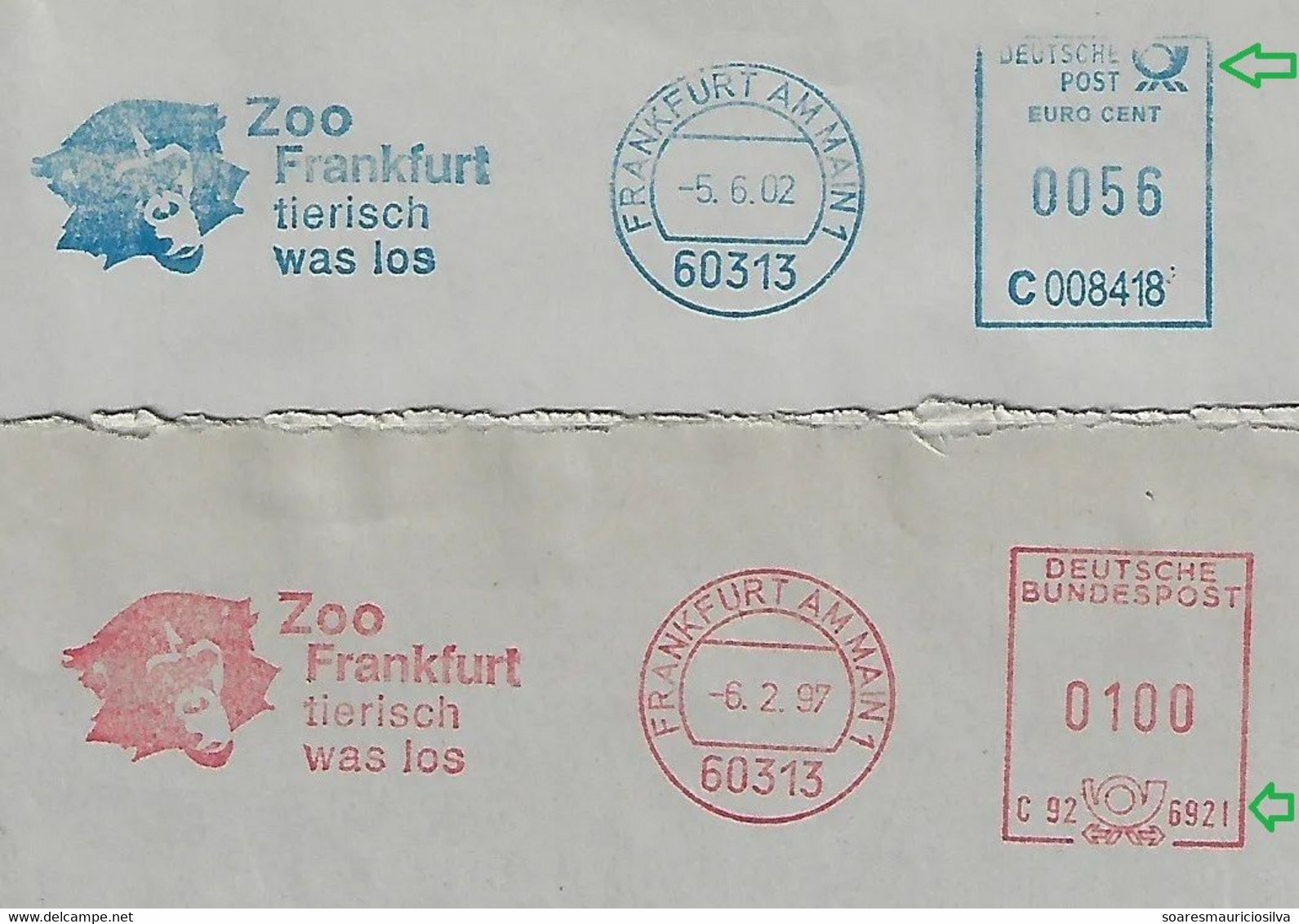 West Germany 1997 2002 2 Cover Shipped With Meter Stamp & Electronic Sorting Marks Animal Fauna Mammal Monkey Chimpanzee - Chimpancés