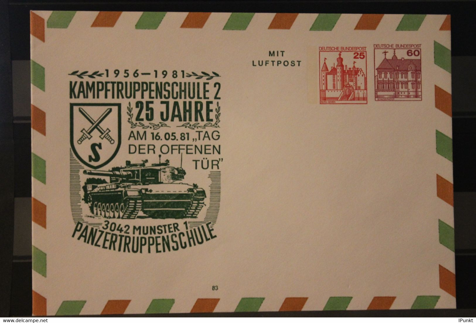 Deutschland 1981; BW-Ganzsache Kampftruppenschule 2; Panzertruppenschule Munster - Enveloppes Privées - Neuves