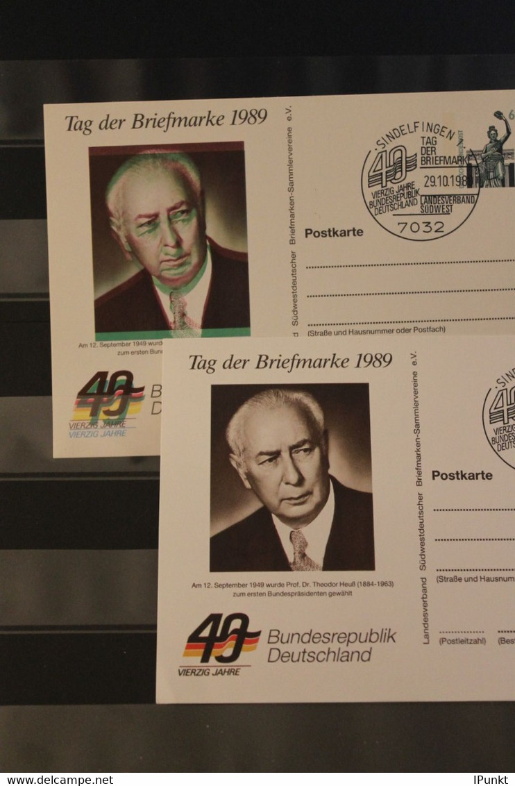 Deutschland 1989 Ganzsache Tag Der Briefmarke; 40 Jahre BRD, Markante Druckverschiebung, Sonderstempel - Private Postcards - Used
